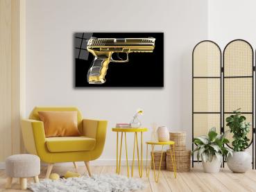 Goldene Pistole Art Design rechteckiges spezial Glasbild!